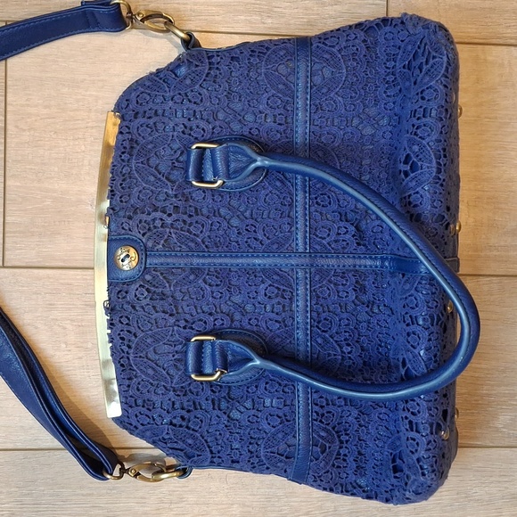 Darling Royal Blue Vegan Leather & Lace Overlay Purse Crossbody Bag - Picture 2 of 12